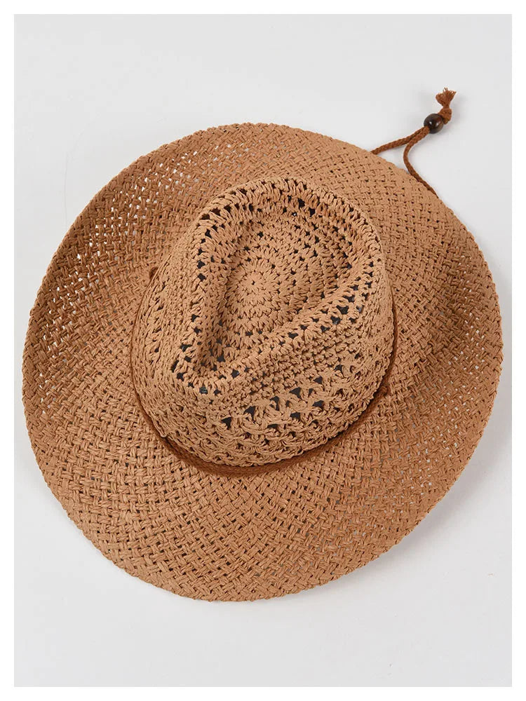 Panama Hat Summer Sun Hats for Women Man Hollow Out Beach Straw Hat for Men UV Protection Cap Chapeau Femme Women's Cowboy Hat