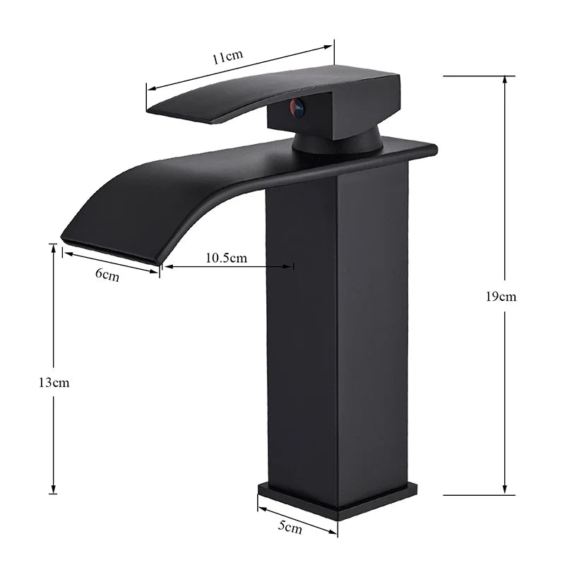 Matte Black Basin Faucet Deck Mounted Single Lever Bathroom Crane Waterfall Brass Bathroom Tap Hot Cold Water Mixer Taps