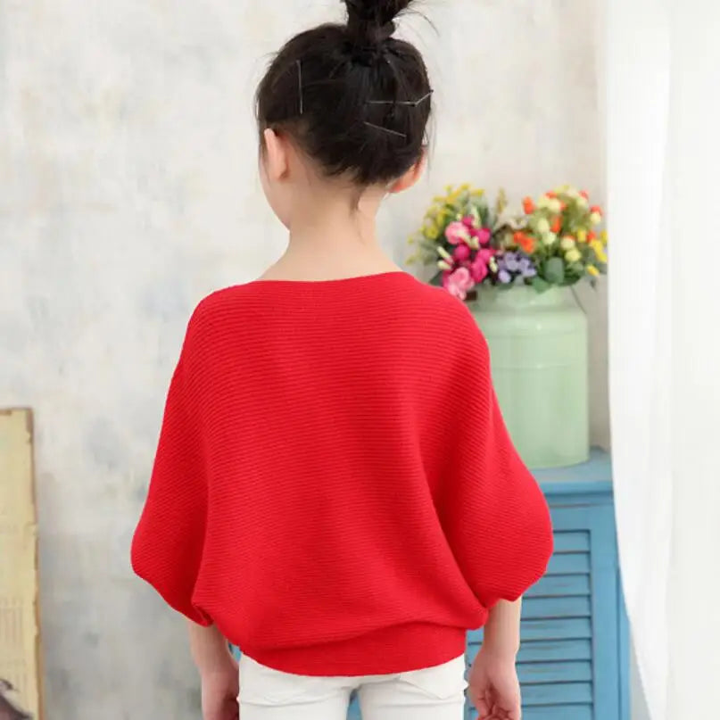 Spring Autumn Baby Toddler Teenage Children's Clothing Girls Pullover Sweater Long Batwing Sleeve Kids Knit Sweaters Tops