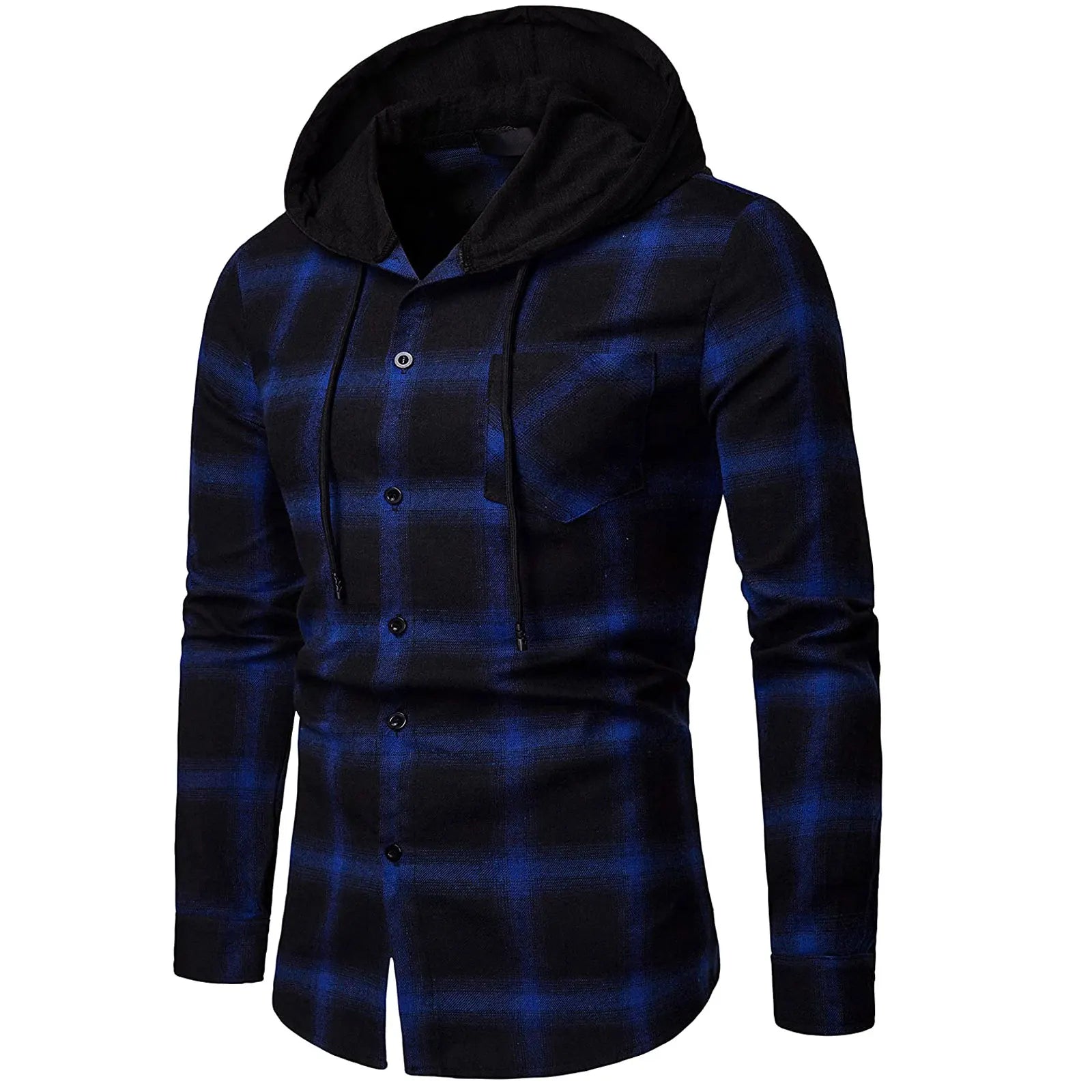 Men's Shirts Autumn Fashion Casual Plaid Shirts Long Sleeve Cotton high quality Pullover Hooded Shirt Winter Mens Top Blouse