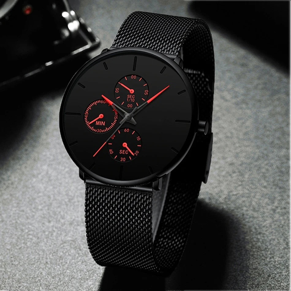 Mens Luxury Watches for Men Business Casual Ultra Thin Clock Male Stainless Steel Mesh Belt Quartz Watch relogio masculino