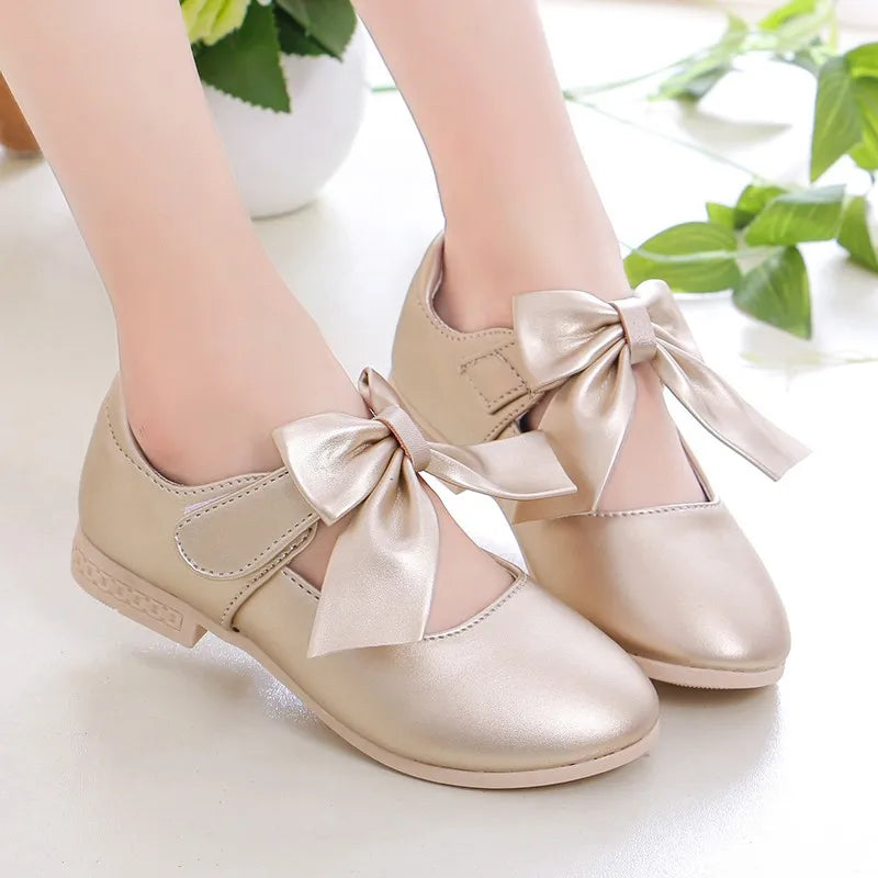 Girls Princess Shoes Shallow Bowknot Metallic Color Fashion Sweet Girl's Mary Janes Shoes Light Non-slip 26-36 Kids Ballet Flats