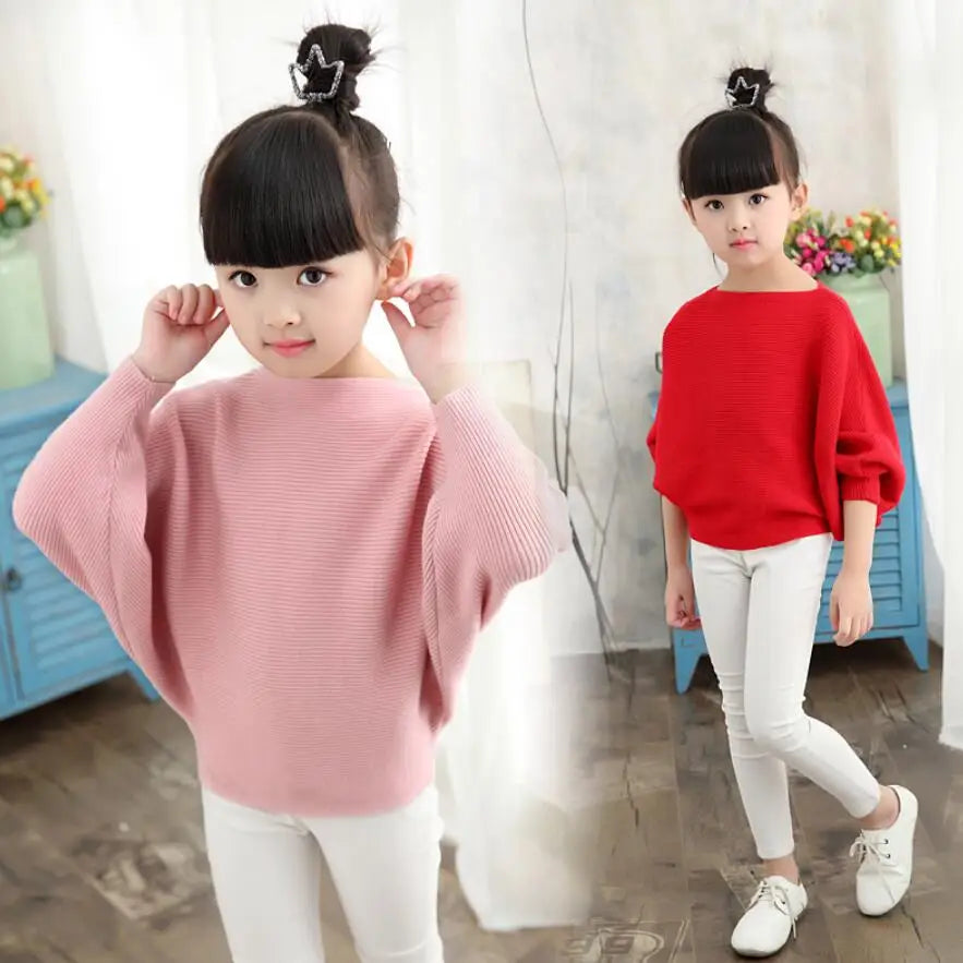 Spring Autumn Baby Toddler Teenage Children's Clothing Girls Pullover Sweater Long Batwing Sleeve Kids Knit Sweaters Tops