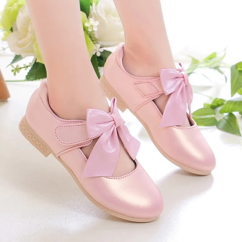 Girls Princess Shoes Shallow Bowknot Metallic Color Fashion Sweet Girl's Mary Janes Shoes Light Non-slip 26-36 Kids Ballet Flats