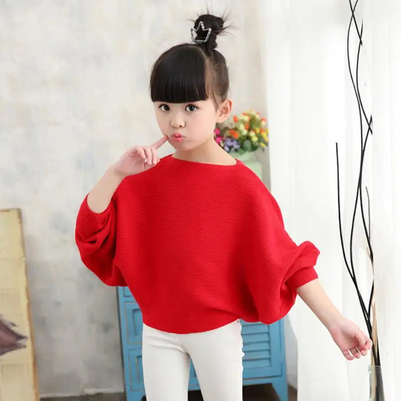 Spring Autumn Baby Toddler Teenage Children's Clothing Girls Pullover Sweater Long Batwing Sleeve Kids Knit Sweaters Tops