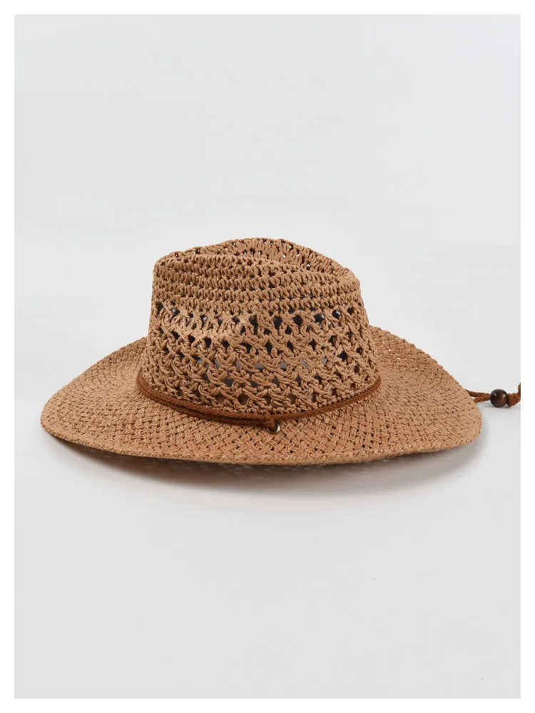 Panama Hat Summer Sun Hats for Women Man Hollow Out Beach Straw Hat for Men UV Protection Cap Chapeau Femme Women's Cowboy Hat