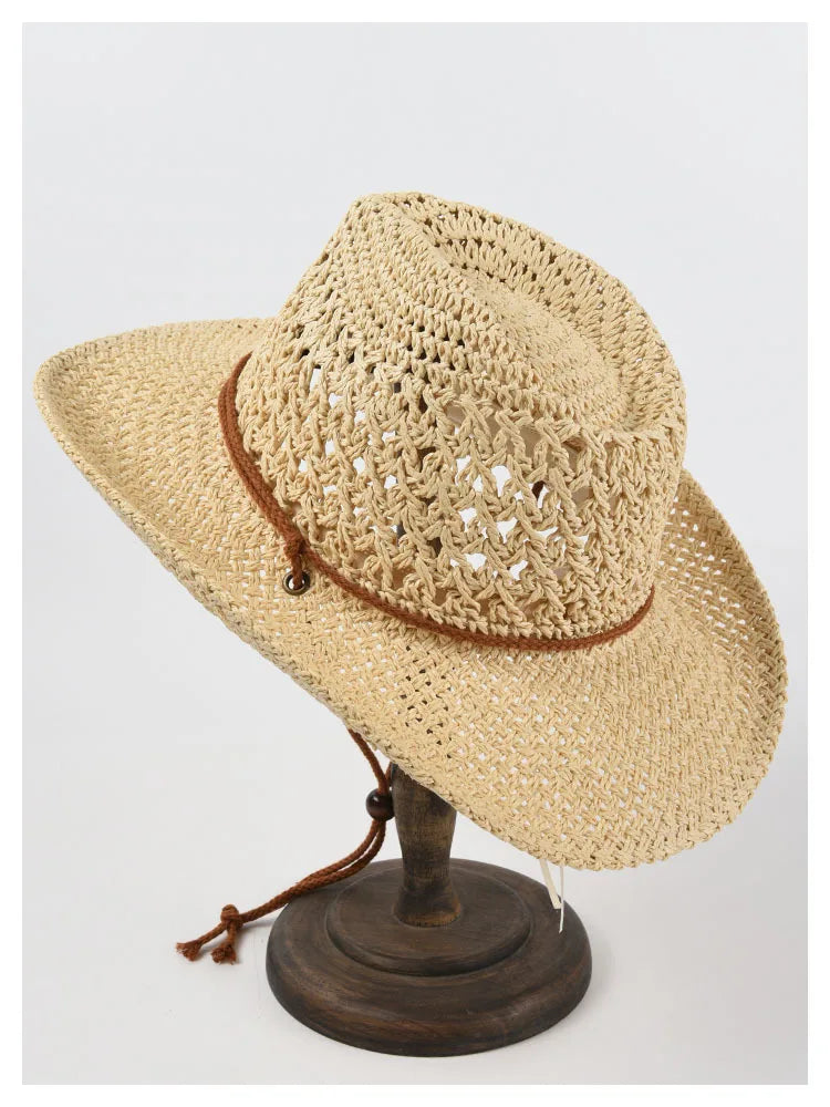 Panama Hat Summer Sun Hats for Women Man Hollow Out Beach Straw Hat for Men UV Protection Cap Chapeau Femme Women's Cowboy Hat