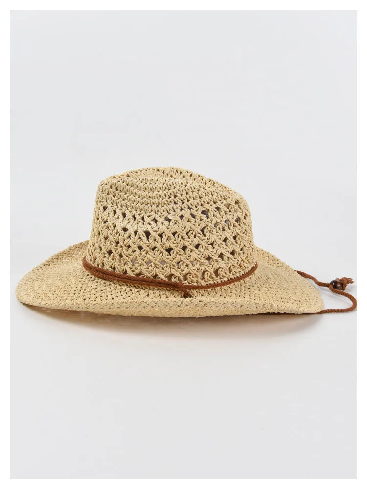 Panama Hat Summer Sun Hats for Women Man Hollow Out Beach Straw Hat for Men UV Protection Cap Chapeau Femme Women's Cowboy Hat