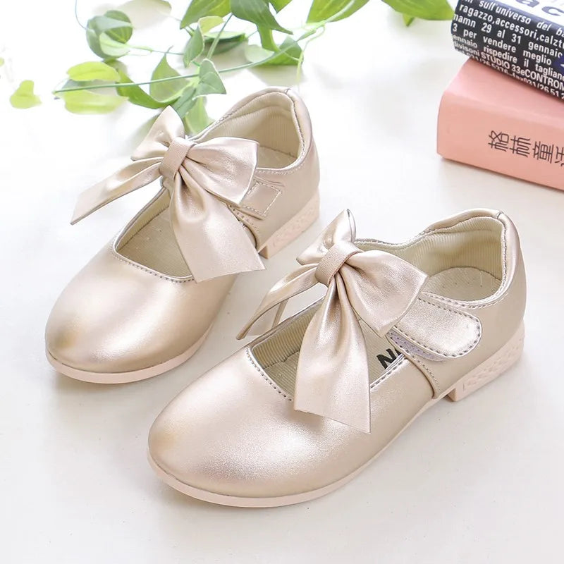 Girls Princess Shoes Shallow Bowknot Metallic Color Fashion Sweet Girl's Mary Janes Shoes Light Non-slip 26-36 Kids Ballet Flats