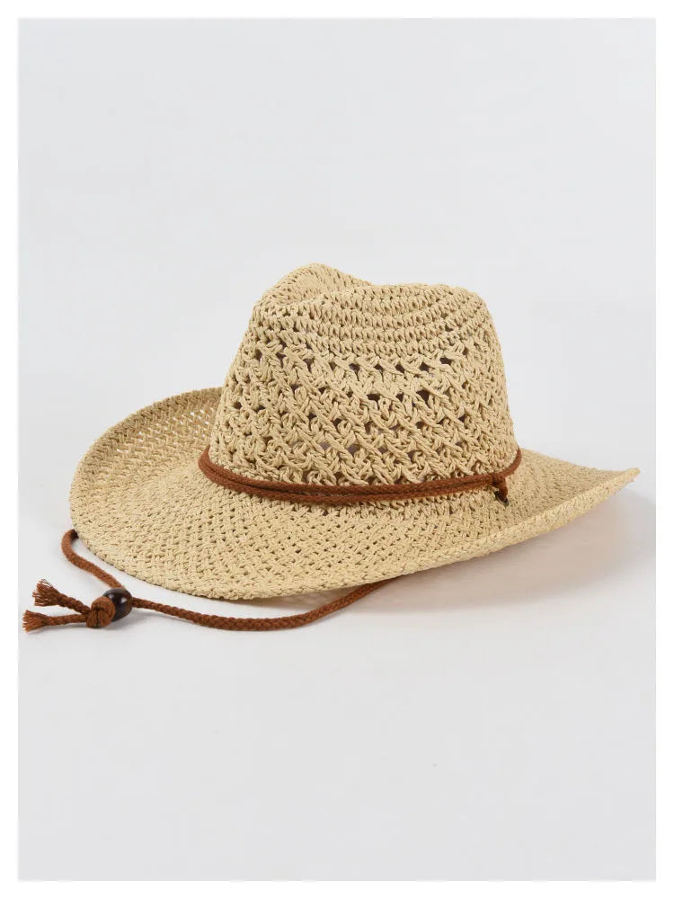 Panama Hat Summer Sun Hats for Women Man Hollow Out Beach Straw Hat for Men UV Protection Cap Chapeau Femme Women's Cowboy Hat