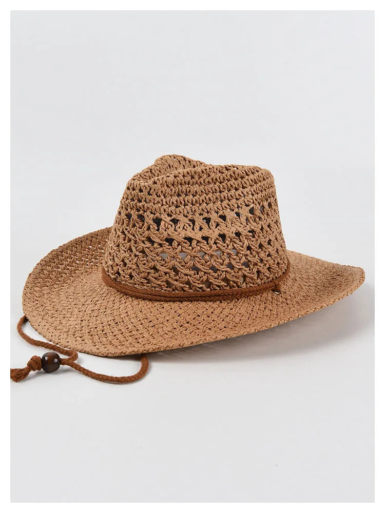 Panama Hat Summer Sun Hats for Women Man Hollow Out Beach Straw Hat for Men UV Protection Cap Chapeau Femme Women's Cowboy Hat