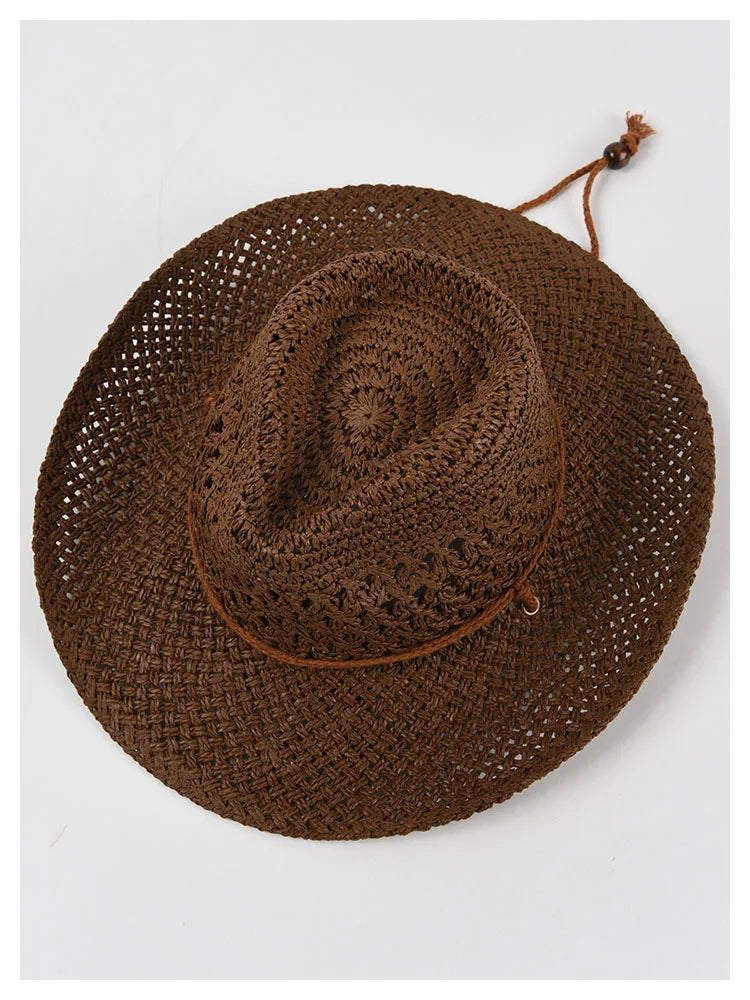 Panama Hat Summer Sun Hats for Women Man Hollow Out Beach Straw Hat for Men UV Protection Cap Chapeau Femme Women's Cowboy Hat