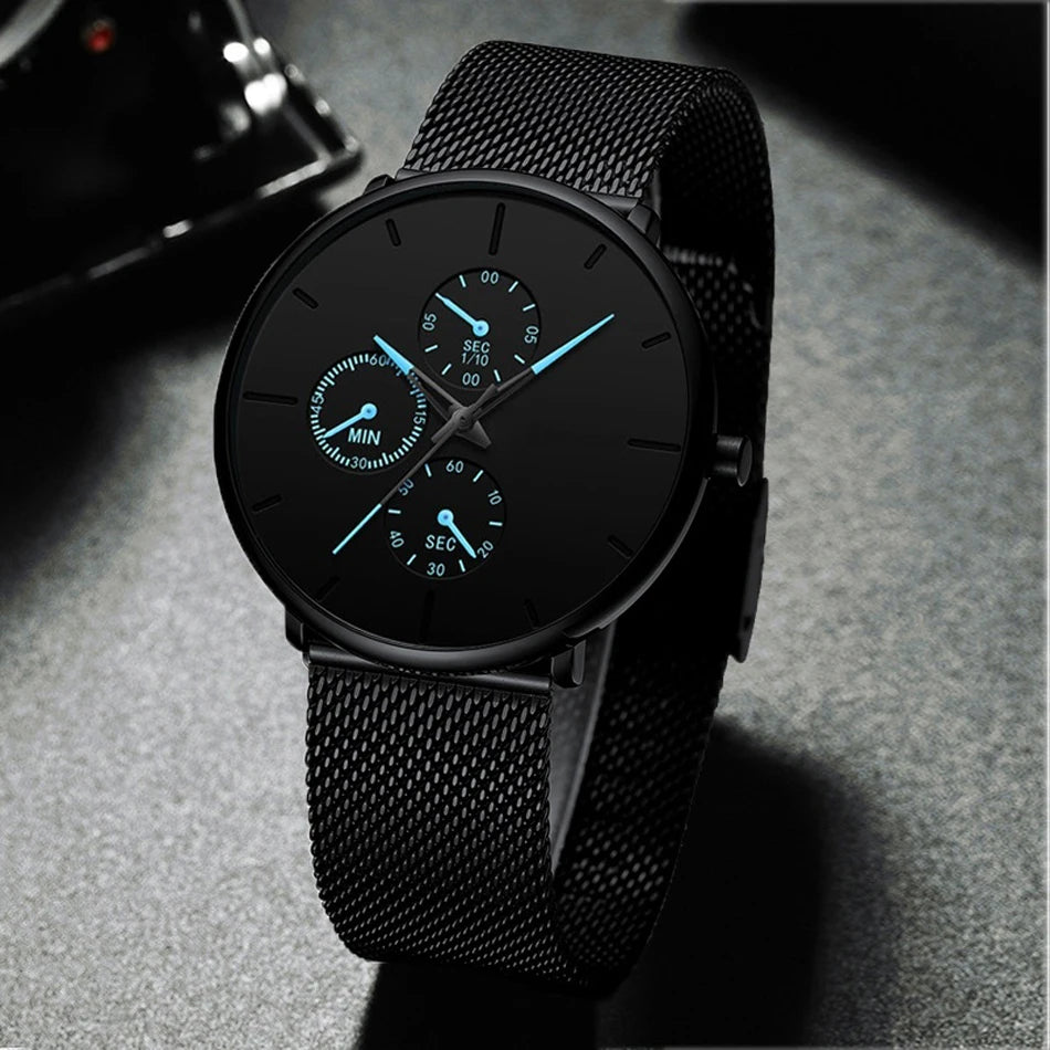 Mens Luxury Watches for Men Business Casual Ultra Thin Clock Male Stainless Steel Mesh Belt Quartz Watch relogio masculino