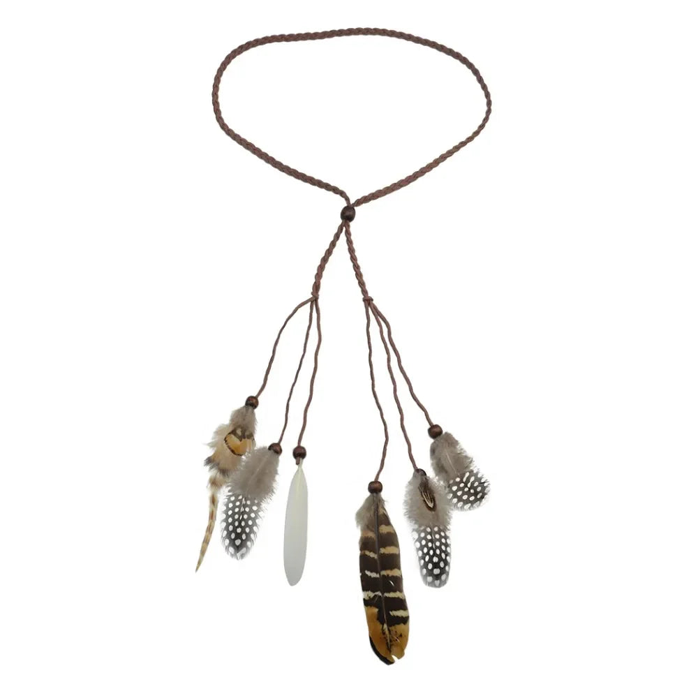 Gypsy Fashion Beautiful Boho Style Feather Headband Headdress Tribal Hair Feather Rope Headpieces Hippie Party
