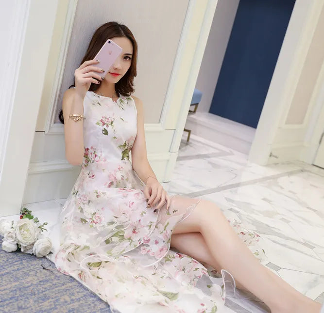 Long Boho Dress Women Printing Floral Flower Prom Bohemia Beach Irregular