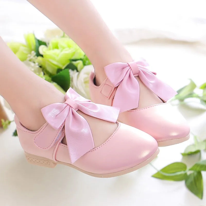 Girls Princess Shoes Shallow Bowknot Metallic Color Fashion Sweet Girl's Mary Janes Shoes Light Non-slip 26-36 Kids Ballet Flats