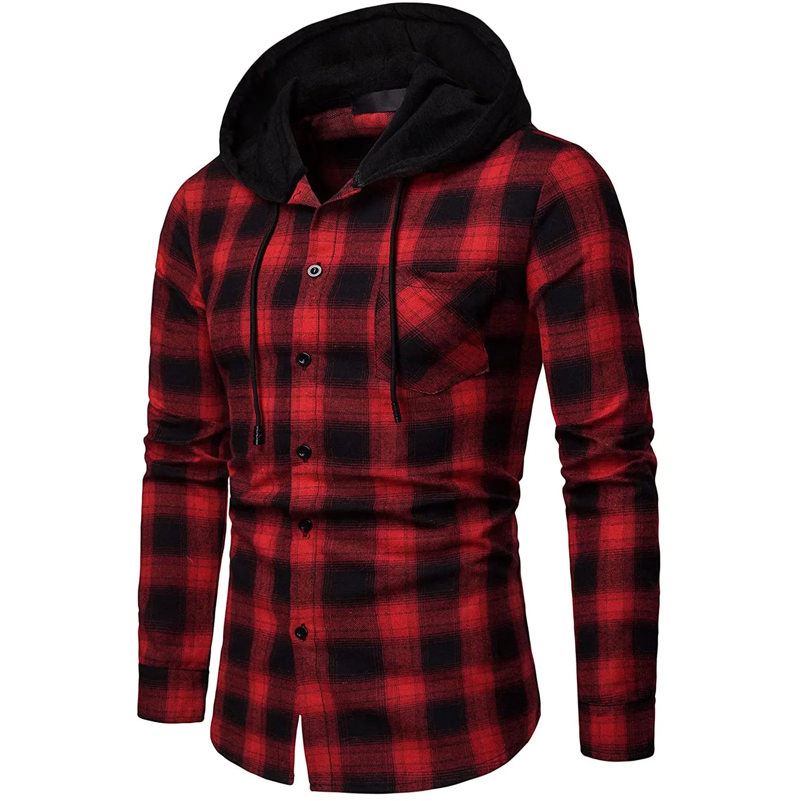 Men's Shirts Autumn Fashion Casual Plaid Shirts Long Sleeve Cotton high quality Pullover Hooded Shirt Winter Mens Top Blouse