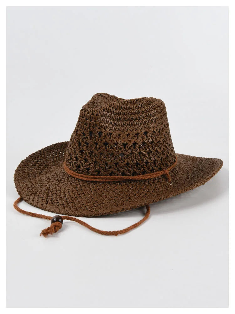 Panama Hat Summer Sun Hats for Women Man Hollow Out Beach Straw Hat for Men UV Protection Cap Chapeau Femme Women's Cowboy Hat