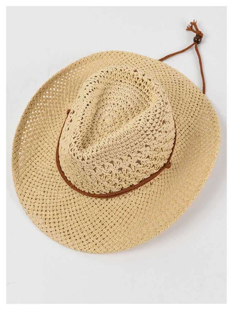 Panama Hat Summer Sun Hats for Women Man Hollow Out Beach Straw Hat for Men UV Protection Cap Chapeau Femme Women's Cowboy Hat