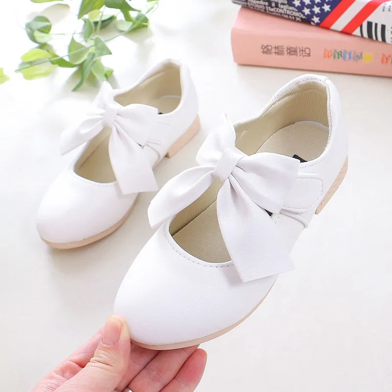 Girls Princess Shoes Shallow Bowknot Metallic Color Fashion Sweet Girl's Mary Janes Shoes Light Non-slip 26-36 Kids Ballet Flats