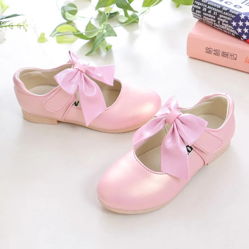 Girls Princess Shoes Shallow Bowknot Metallic Color Fashion Sweet Girl's Mary Janes Shoes Light Non-slip 26-36 Kids Ballet Flats