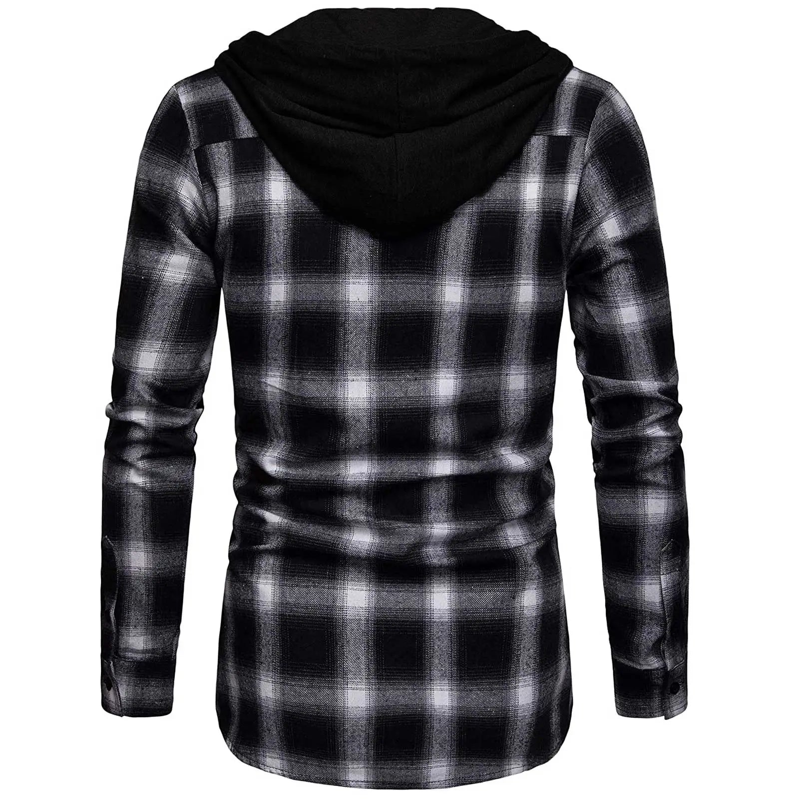 Men's Shirts Autumn Fashion Casual Plaid Shirts Long Sleeve Cotton high quality Pullover Hooded Shirt Winter Mens Top Blouse