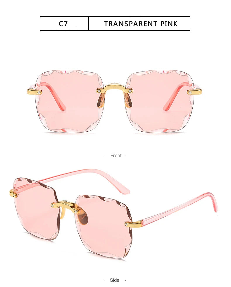 Square Rimless Sunglasses Women Luxury Brand Designer Summer Red Glasses Fashion Sun glasses For Men UV400 Shades Oculos