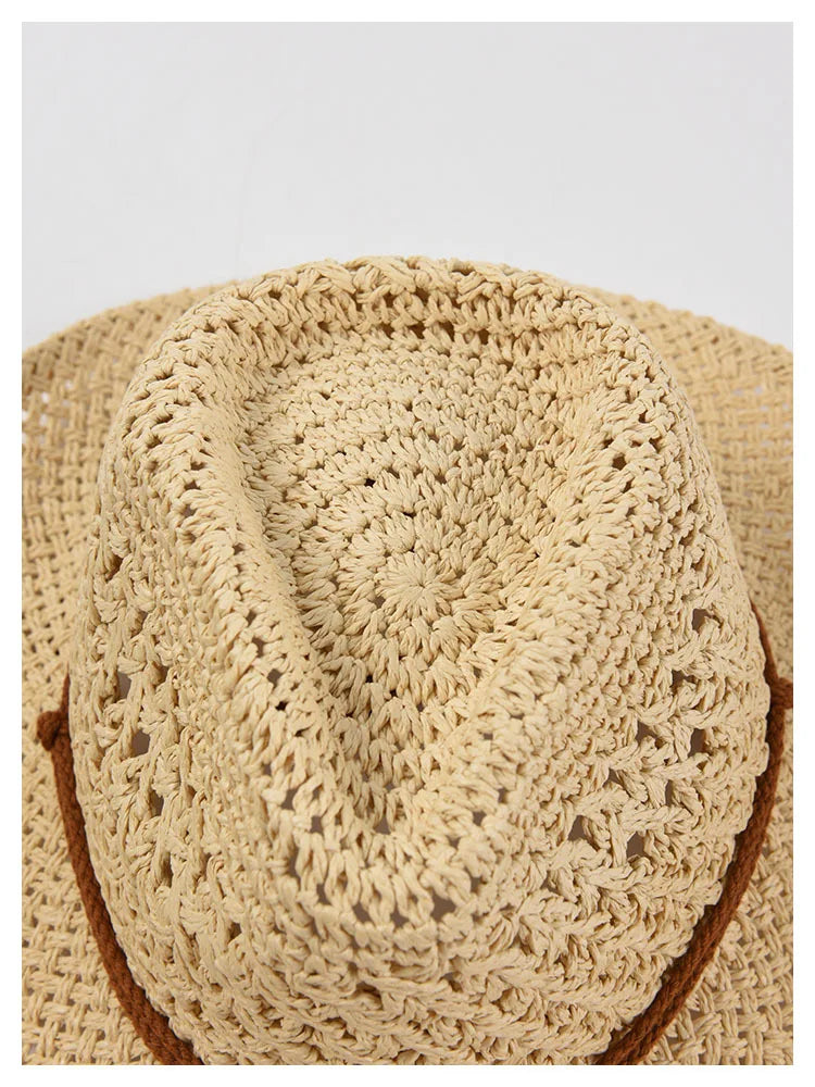 Panama Hat Summer Sun Hats for Women Man Hollow Out Beach Straw Hat for Men UV Protection Cap Chapeau Femme Women's Cowboy Hat