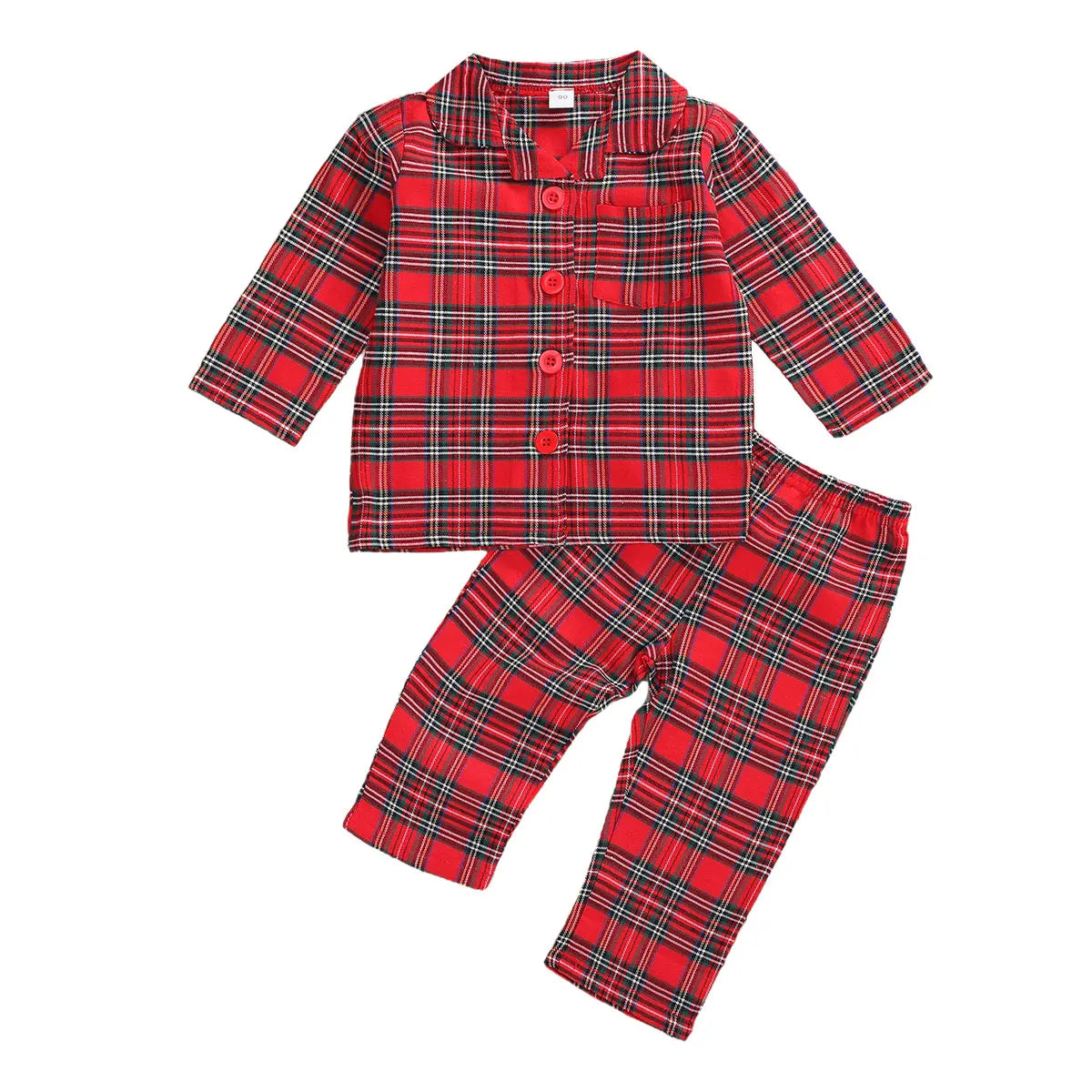 Girls Boys Plaid Homewear Set Long Sleeve Single Breasted Lapel Shirt Elastic Waist Long Pants Kids Autumn Pajamas Outfits