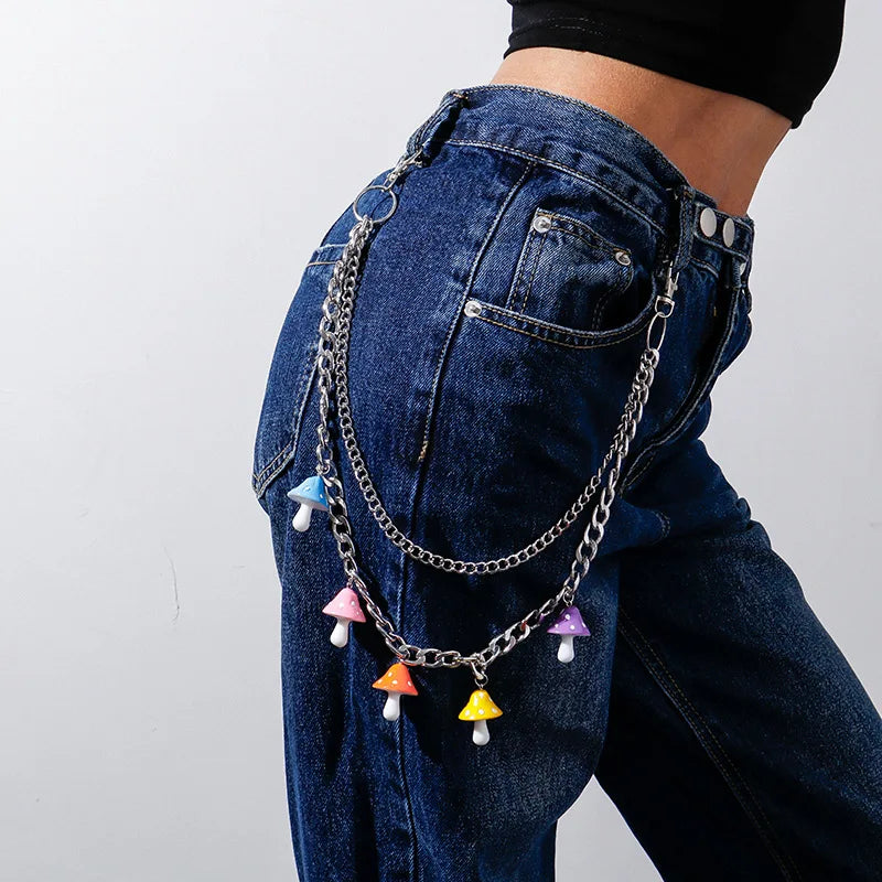 Women Cute Waist Chain Multicolor Acrylic Flower Pants Trousers Chain Punk Jewelry