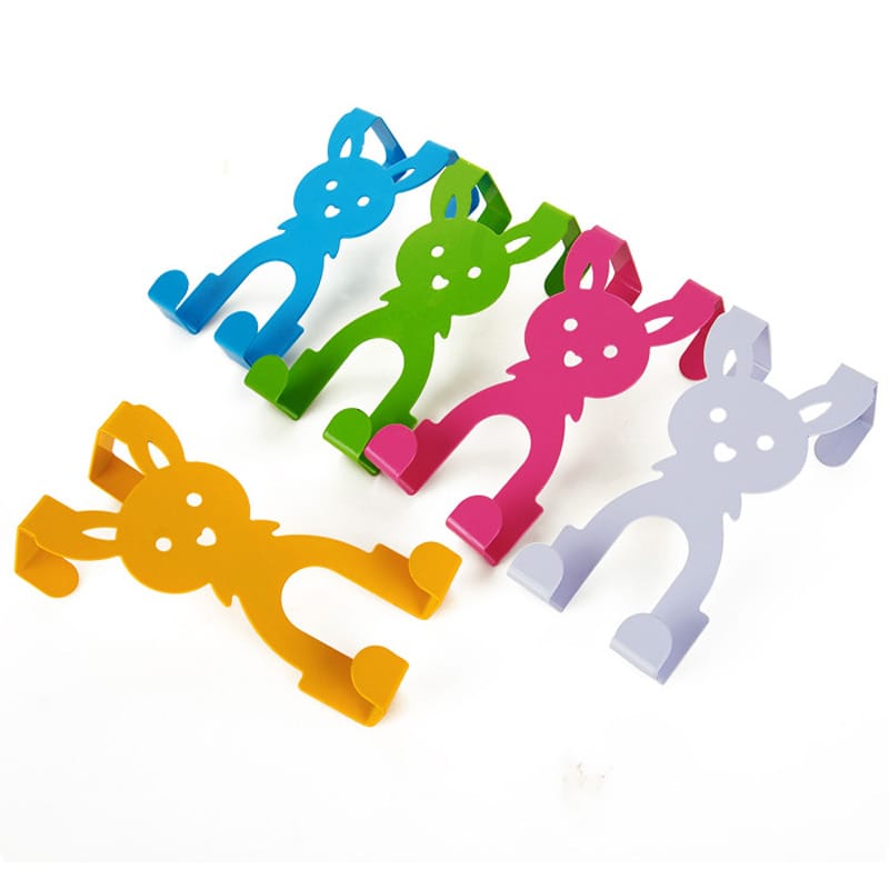 Traceless Cartoon Rabbit Hooks Bedroom Kitchen Door Hooks Clothes Bag Coat Dual Hanger Organizer Hanging Sundries Pothookesline
