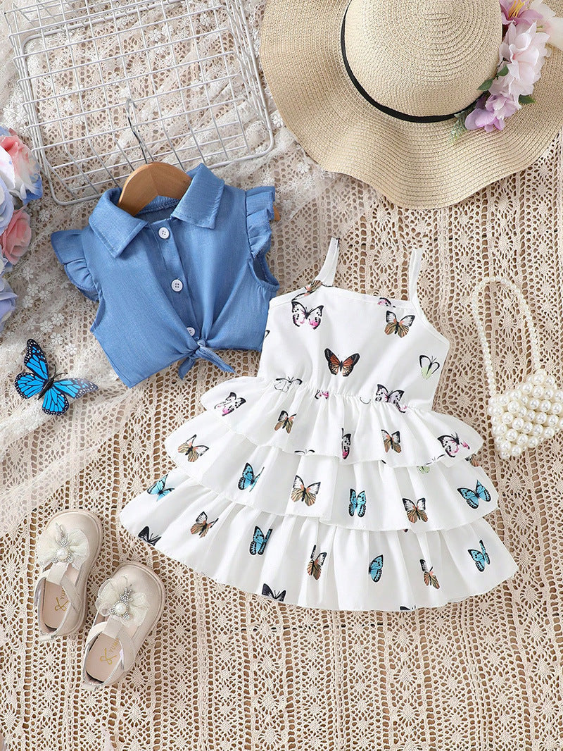 Sweet girl baby dress suit stylish print summer children cake dress