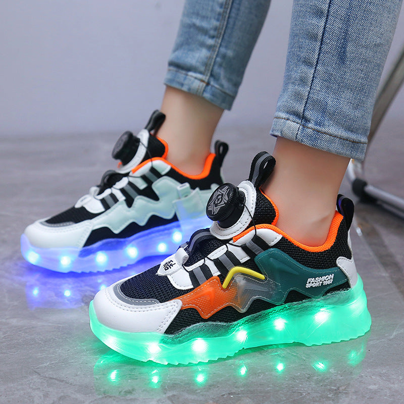 Rotating Button Charging Colorful Light Shoes Sports Light Up Shoes (Available)
