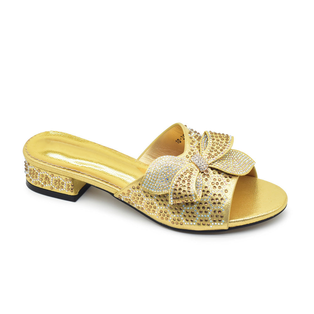 Bowknot Rhinestone Daily Low-top Sandals Casual (Available)
