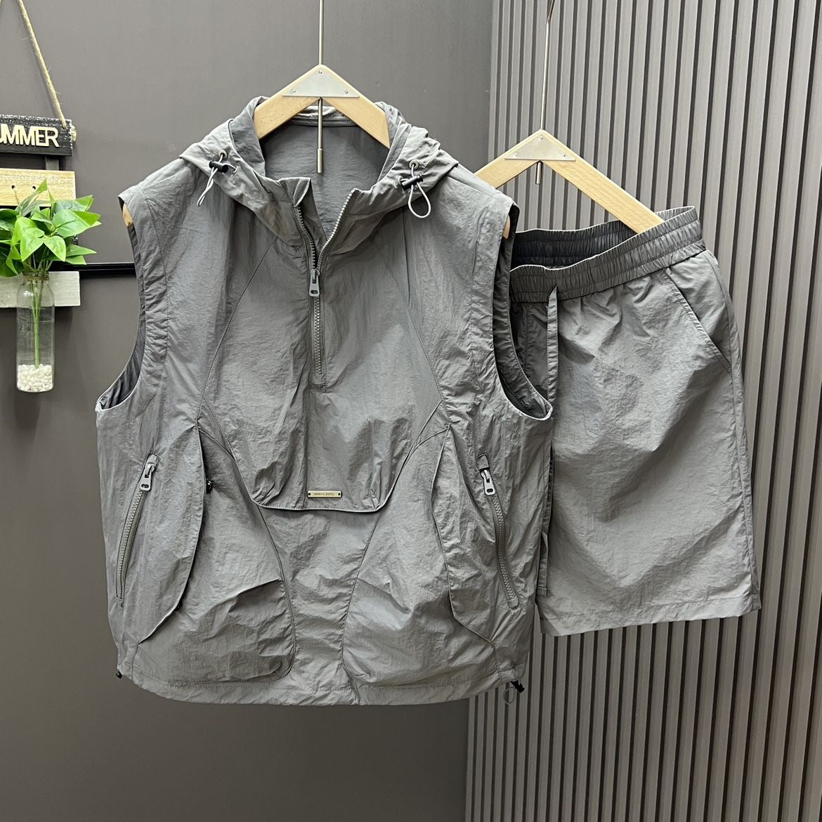 Casual Hooded Vest Suit Men's Summer Workwear Thin Loose (Available)