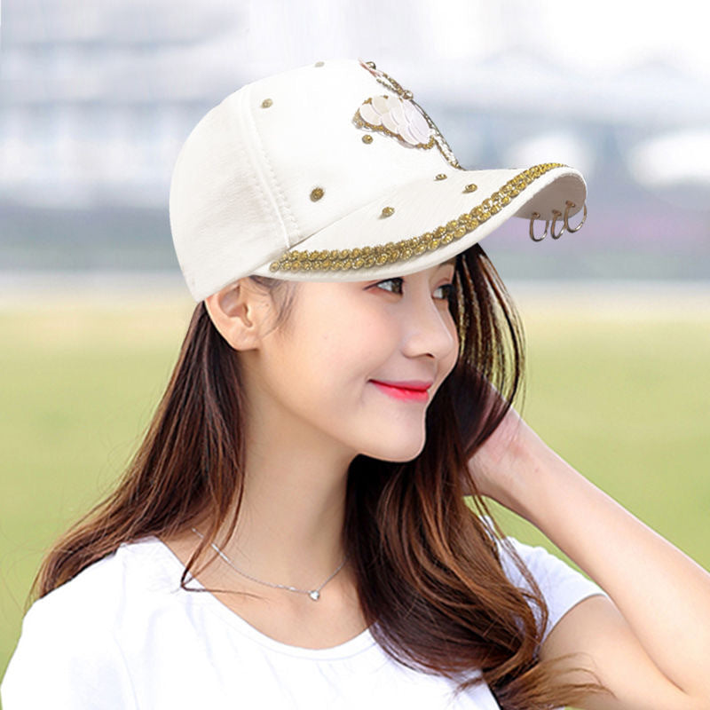 Hat women's fashion diamond bow cap