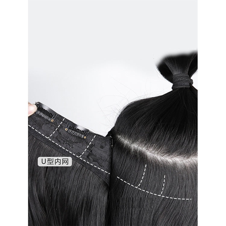 Wig piece one-piece big wave U-shaped curly hair natural fluffy hair volume wig female long hair seamless  (Available)