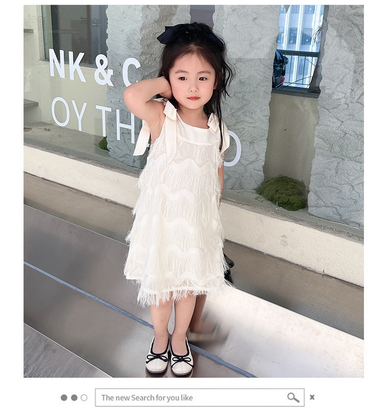 children's suspenders sleeveless skirt baby girl tassel bow princess dress