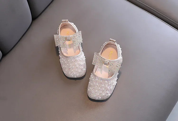 Fashion Children's Bow Rhinestone Sequin Kids Shoes Baby Party Student Flat Performance Shoes