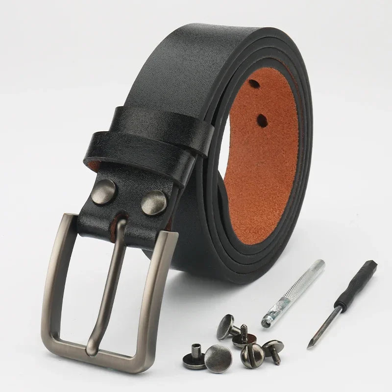 Leather Belt for Men Made From Genuine Whole Cowhide, Trimmed Edge Belt, Cowhide in Natural Color, Casual and Retro Style,