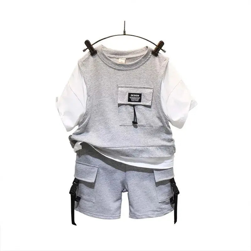 Kids Boys Summer Suit New Fashion Children's Baby Handsome Short Sleeve Top Shorts 2-Piece Boys' Casual Clothing Set (Available)