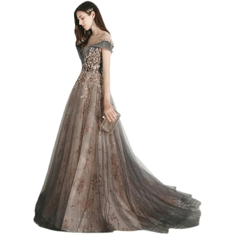 Banquet Evening Dress Dress Female  New Style Temperament Company Annual Meeting Birthday Glitter Host Art Exam Tail Dress