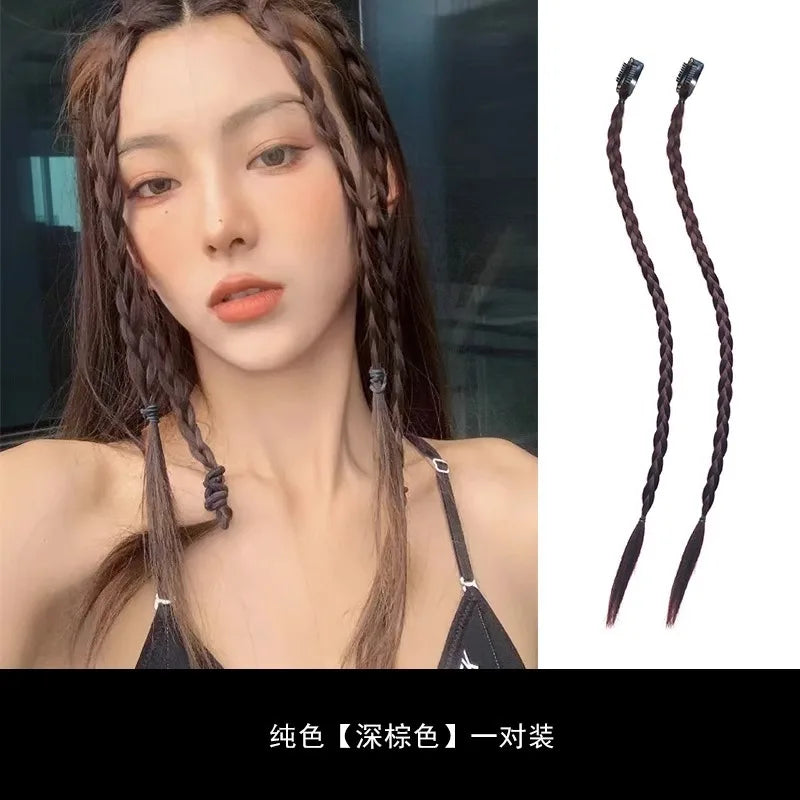 Children's boxing braids, wigs, headband, internet famous hot girls tie their hair, braids, rubber bands, girls' long hair, dirt