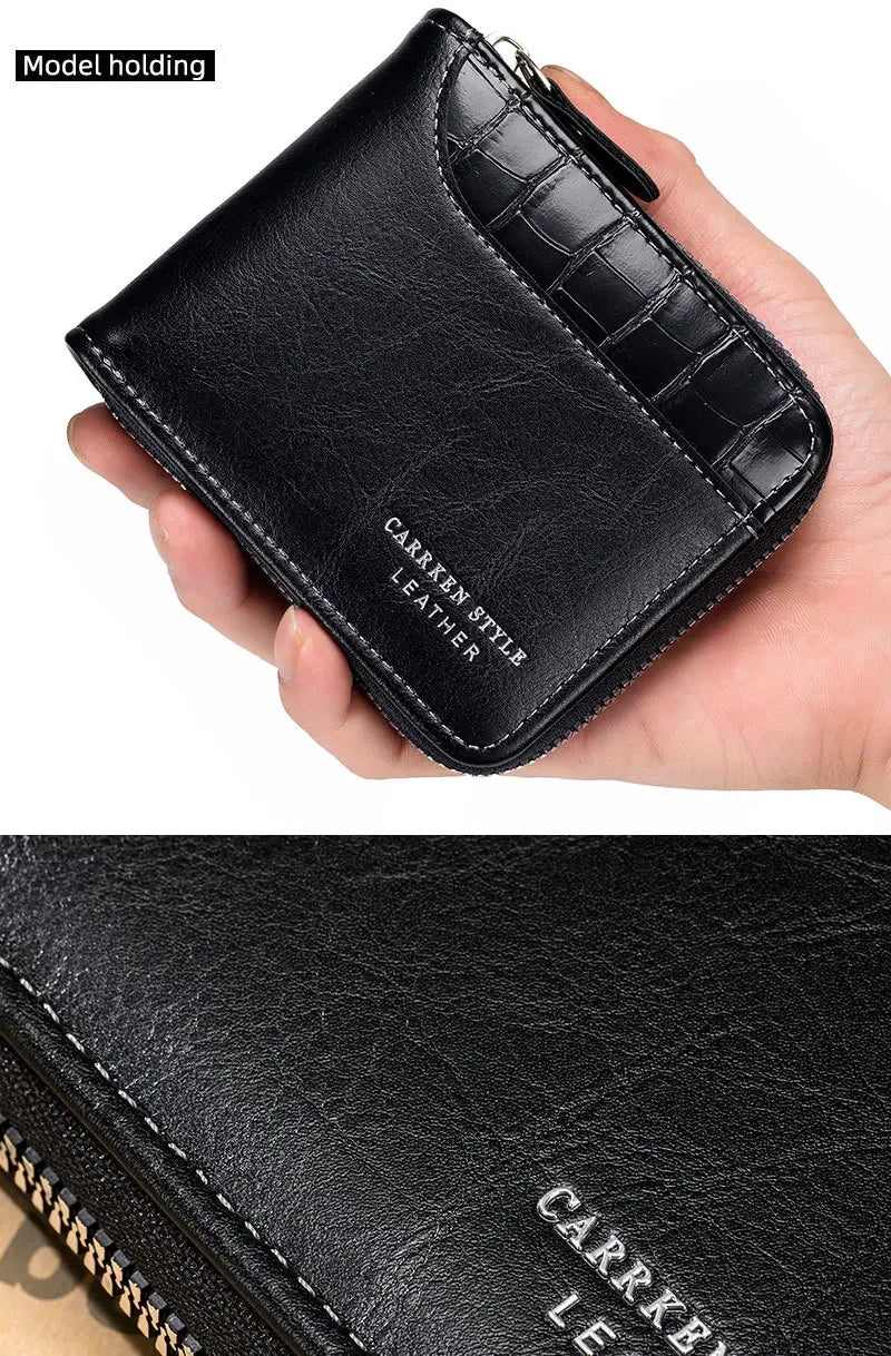 Leather Men's Wallet Luxury Mens Purse Male Zipper Card Holders with Coin Pocket Rfid Wallets Gifts for Men Money Bag