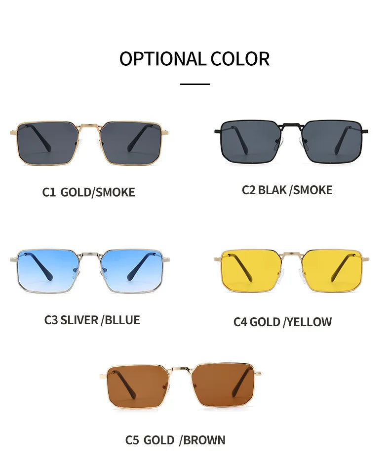 Men Brand Square  Driving Sunglasses Metal Narrow Frame Luxury Design Sun Glasses Women Anti UV400 Vintage Driving Sunglasses