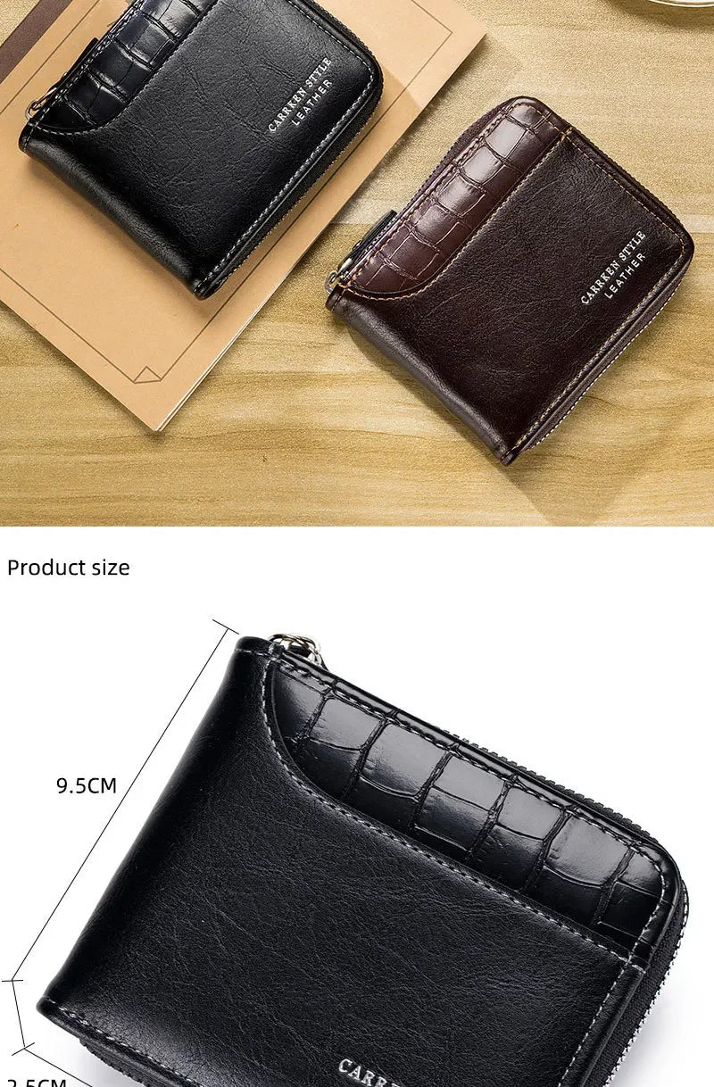 Leather Men's Wallet Luxury Mens Purse Male Zipper Card Holders with Coin Pocket Rfid Wallets Gifts for Men Money Bag