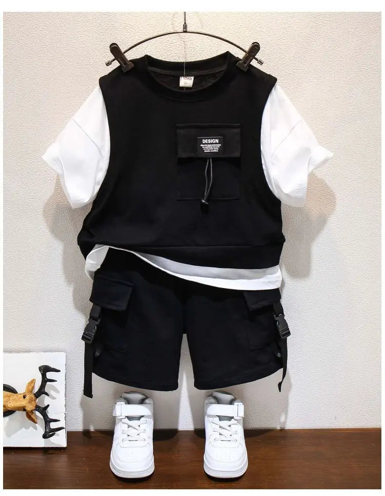 Kids Boys Summer Suit New Fashion Children's Baby Handsome Short Sleeve Top Shorts 2-Piece Boys' Casual Clothing Set (Available)