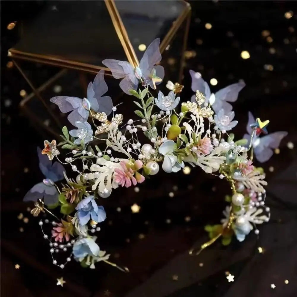 Creative Forest Garland Headdress Butterfly Floral Crown Wedding Head Princess Headband