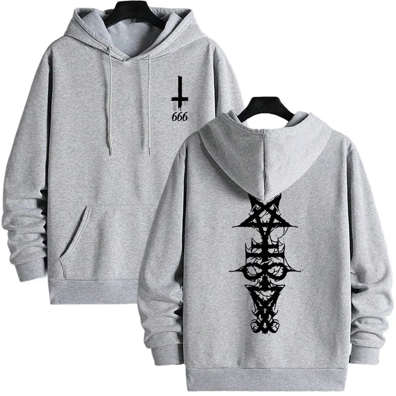 Mens Gothic Hoodie Satanic Symbol Print Street Fashion Warm Pullover Autumn Winter Male Home Outdoor Comfort Casual Sweatshirt