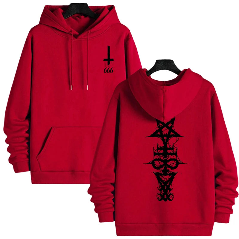 Mens Gothic Hoodie Satanic Symbol Print Street Fashion Warm Pullover Autumn Winter Male Home Outdoor Comfort Casual Sweatshirt